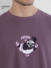 Kung Fu Panda Embroidery Details Oversized T-Shirt Purple – Textured Fabric 2026