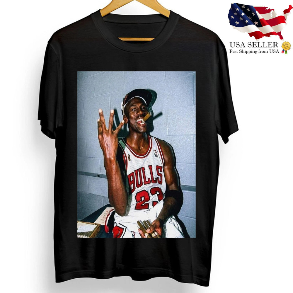 MICHAEL JORDAN & New T-shirt Chicago Bulls Cigar Championship 23 vintage 90s NBA