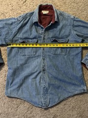 VTG L L Bean Lined Denim Shirt Blue Red Check Interior Large Made In USA