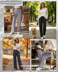 3 Pack Women’s Wide Leg Yoga Pants, Casual Drawstring Sweatpants Elastic Wais…