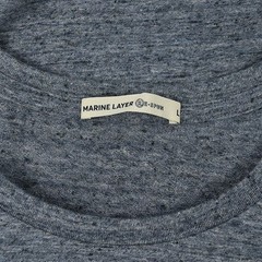 MARINE LAYER RE-SPUN Heather Blue Crew Neck Striped Pocket T Shirt LARGE NWOT