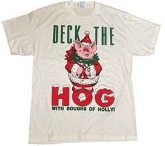 Rare VTG 90s Single Stitch T Shirt Hanes Deck The HOG With Boughs Of Holly Sz L