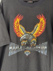 Vtg Harley Davidson Flame Chrome Eagle T Shirt Men’s 2X Y2k Faded Black Biker Wa