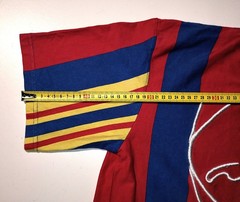 Karl Kani Vintage T-Shirt M Unisex Vertical Stripes Blue Red Yellow Embroidered