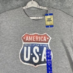 Galt T Shirt Men Large Gray American USA Home of the Brave HWY Sign NEW Patriot