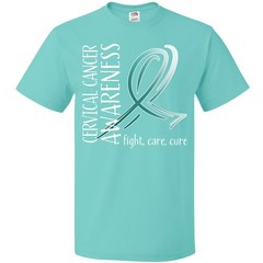 Inktastic Cervical Cancer Awareness- Fight, Care, Cure T-Shirt Teal White Ribbon