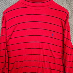 Polo Ralph Lauren Mens XL Red Navy Striped Cotton Turtleneck Long Sleeve Shirt