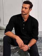 Mens Linen Henley Shirts Casual 3/4 Sleeve Top Lightweight Summer Beach Yoga …