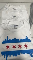 Flag Of Chicago Skyline Short Sleeve T-shirt 100% Cotton Red White Blue 3 pieces