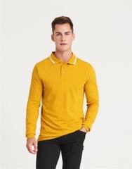 Mens Long Sleeve Polo Shirt Plain Tipped Collar Casual Cotton Tops AWDis