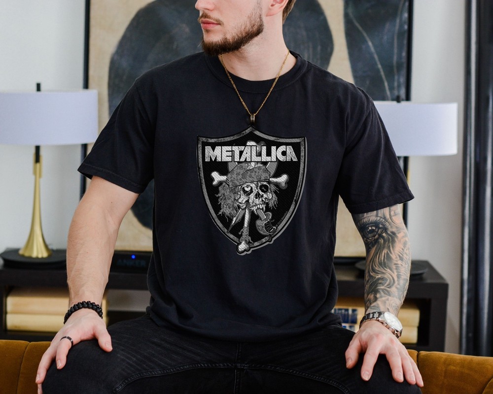Metallica Oakland Raiders Skull T-Shirt Rock Band on Premium Comfort Colors Tee
