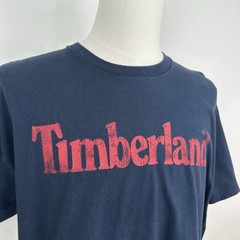 Timberland Spellout Logo T Shirt Mens XL Navy Blue Red Graphic Cotton Tee