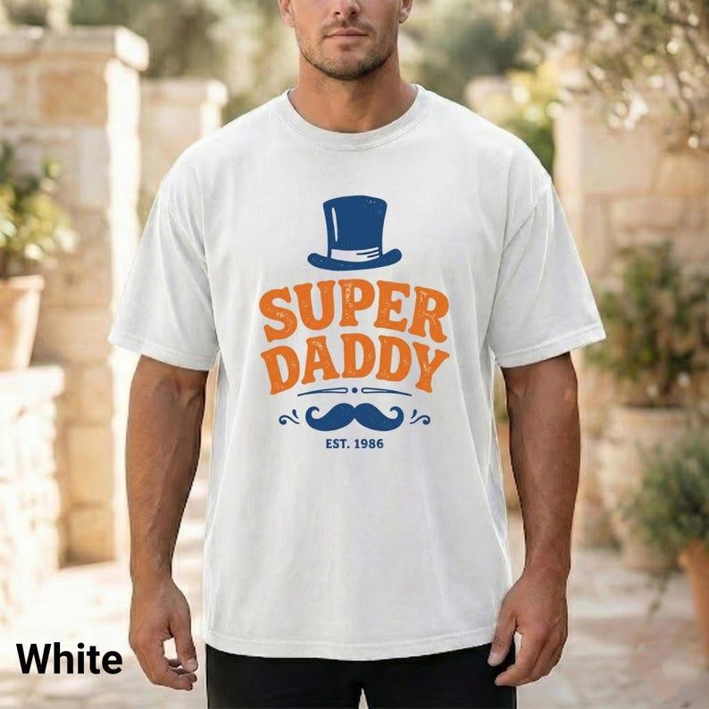 Super Daddy Vintage mustache top hat Graphic T-Shirt, Father’s Day , For Him,