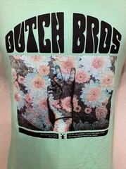 Dutch Bros Coffee T- Shirt Large green Peace Sign Flower Power Hippie Love Work