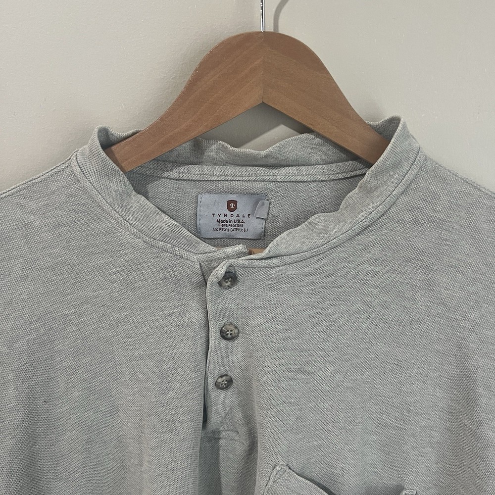 Tyndale Shirt Mens XL Gray Flame Resistant FR Henley Long Sleeve Work USA