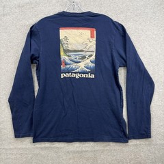 Patagonia Hiroshige T Shirt Mens Small Navy Made In USA Long Sleeve Mount Fuji