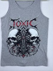 Brisco Brands Toxic Skulls Cross Graphic Tank Top Mens Size S Gray