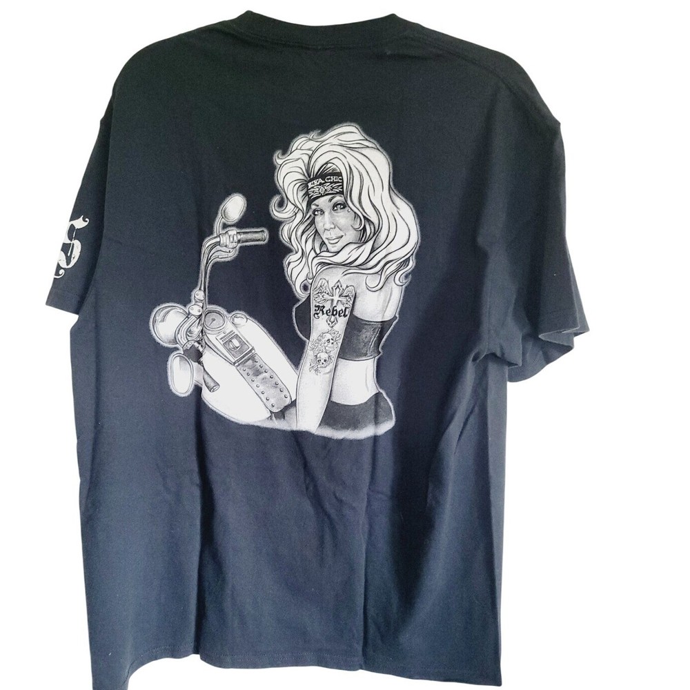 Suna Men’s T-Shirt XL Short Sleeve Black Graphic Back Biker Motorcycle Bika Swag