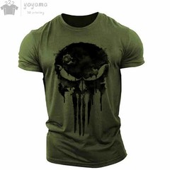 Men’s T Shirt 3d Print Military Patriotic Skull O-Neck T Shirt Oversized T-Shirt