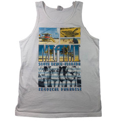 Miami South Beach Florida Tank Top Men’s Large White Graphic Tropical Paradise
