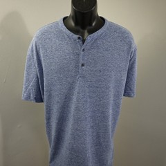 Banana Republic Henley Mens XXL Blue Short Sleeve Linen Blend Heathered Casual