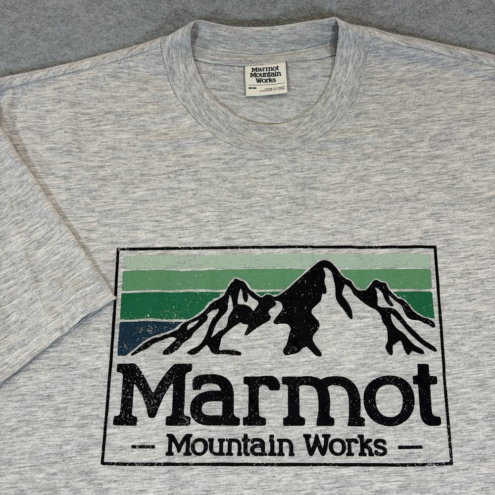 Marmot Mountain Works Gradient Logo Graphic T-Shirt Men’s Medium Gray NWT