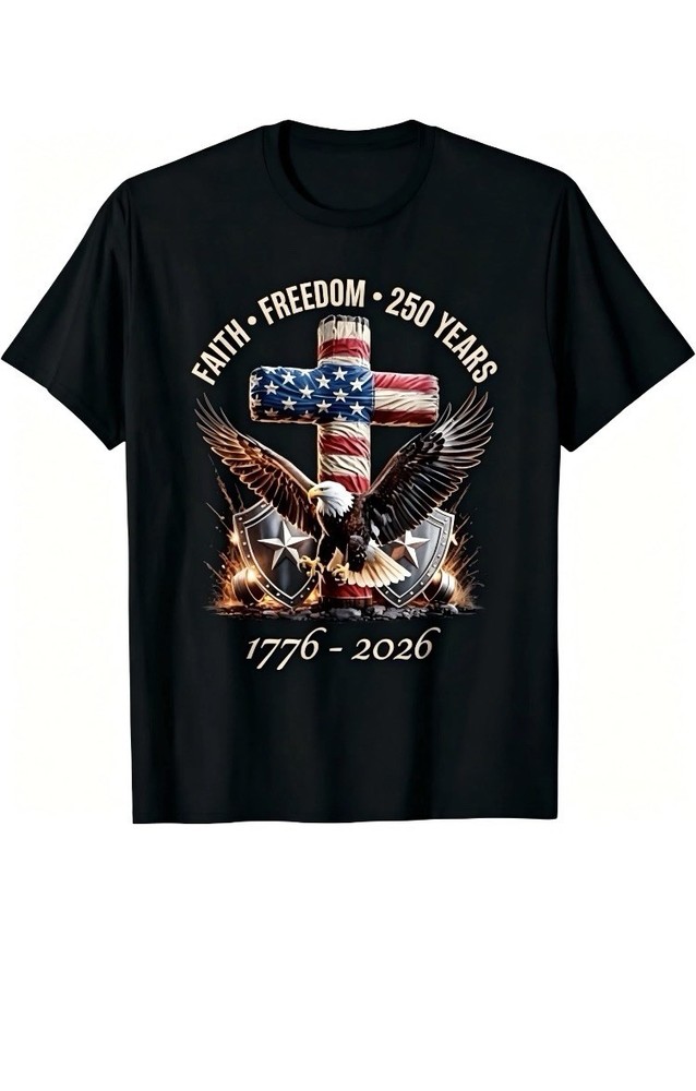 Men’s Black Graphic Print T-Shirt L Short Sleeve Crew Neck Faith Freedom 1776