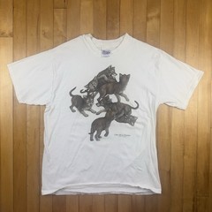 Vintage Hanes Beefy T Grey Wolf Puppies Wildlife Graphic T Shirt White Adult L