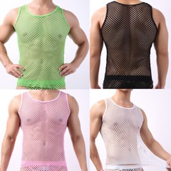 Men Mesh See Through Fishnet Vest T-Shirt Sleeveless Sport Top Lingerie Tank Top