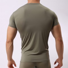 Men’s Smooth T-Shirt Sheer Gym V-Neck Tops Slim Fitness Soft Tight Short Tee Hot
