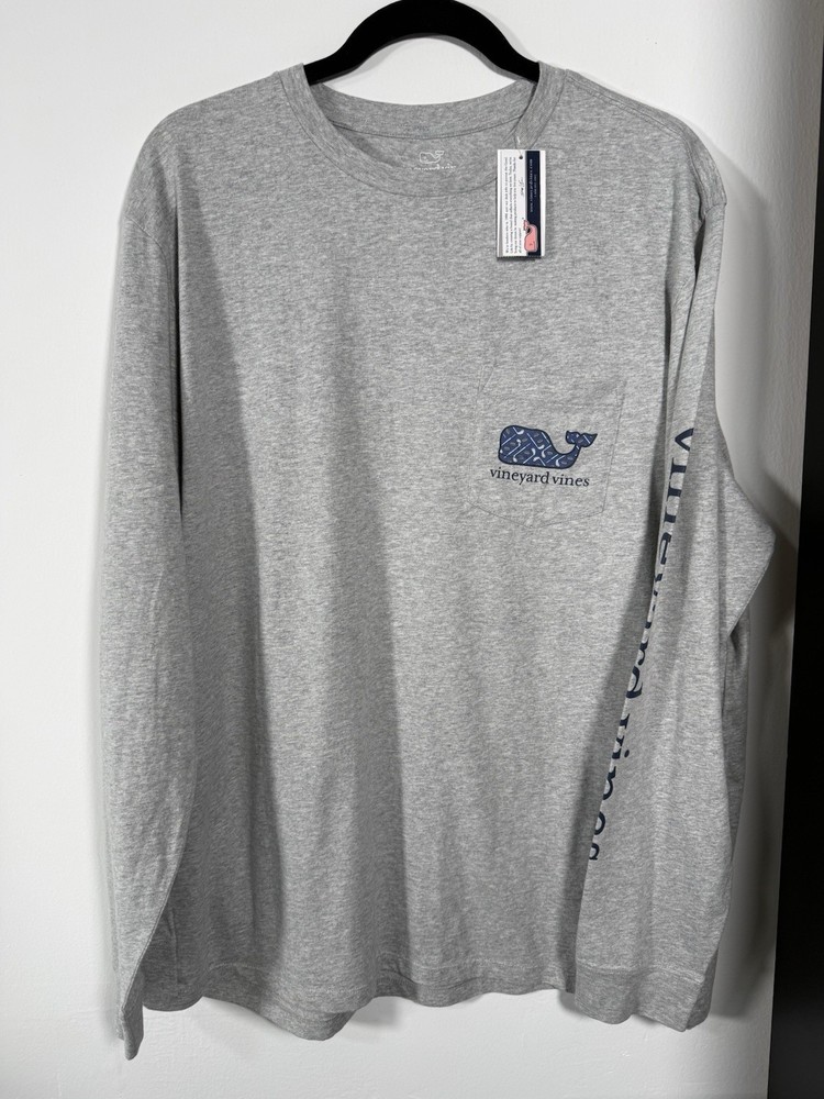 Vineyard Vines Long Sleeve Hockey Whale Fill Pocket T-Shirt Gray XL NWT