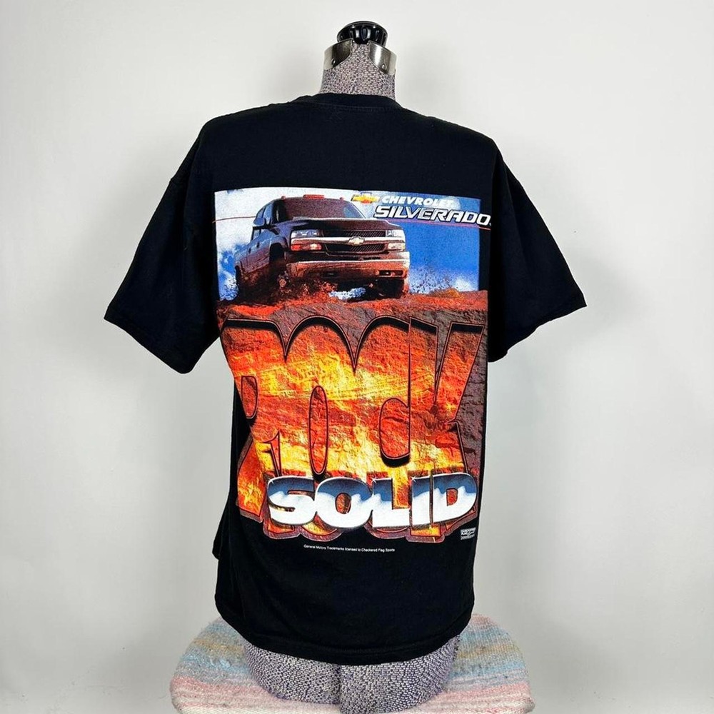 Vintage Black Chevrolet Silverado Rock Solid Graphic Print Shirt Size Large