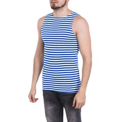 Men’s Striped Sleeveless Tank Top Shirt 100% Cotton Light Blue Origin Telnyashka
