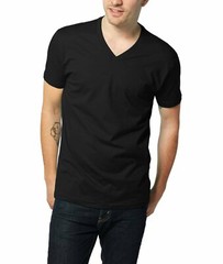 For Mens 100% Cotton Thick Casual T-Shirt Basic Tee V-Neck Black S-4XL LOT