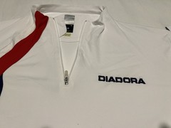 🔥DIADORA DIADRY MEN’S SHORT SLEEVE 1/4 ZIP T-SHIRT WHITE/RED/BLUE SIZE SMALL