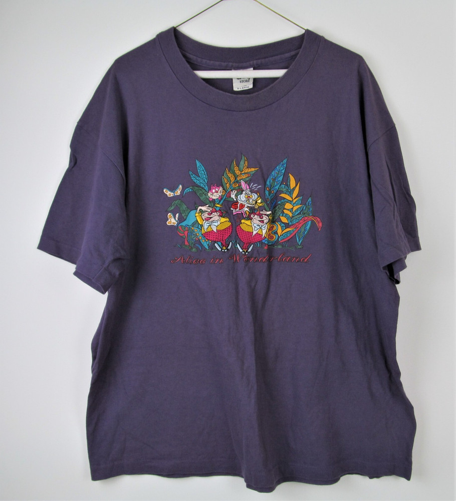 Vintage Alice In Wonderland Disney Store T-shirt X-Large XL Purple Embroidered