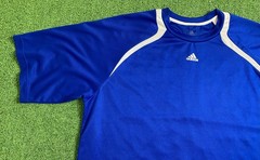 Adidas T Shirt Mens XL Three Stripes Blue Double Sided Polyester Train Climalite
