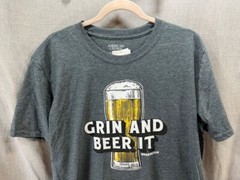 Grin And Beer It Shirt Adult Large Gray Short Sleeve Pullover Tee Mens