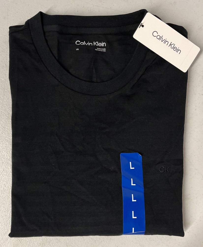Calvin Klein Mens T-Shirt BLACK Shadow Stripe Short Sleeve LARGE 100% Cotton NWT