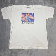 Vintage Martha’s Vineyard Shirt Mens XL White Floral Art Soft As A Grape 90s Tee