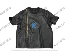 New Men T-Shirt Black Stylish Handmade Lambskin Genuine Leather Fashion Summer