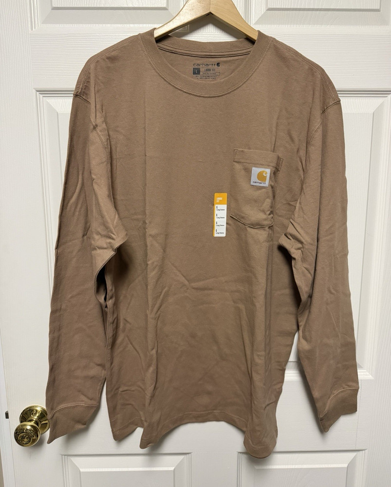 Carhartt Men’s Loose Fit Heavyweight Long Sleeve Pocket T-Shirt Brown Taupe L