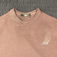Kith Shirt Men XS Pink Script Logo Embroidered Tee Crewneck Distressed Patina