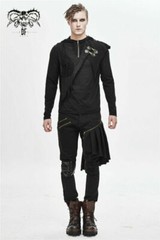 Personality Men’s Gothic Hooded Casual T-shirt Irregular Stitching Slim Fit Tops