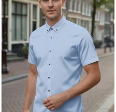 Men’s Slim Fit Solid Color Short Sleeve Business Casual Shirt Button down Wrinkl