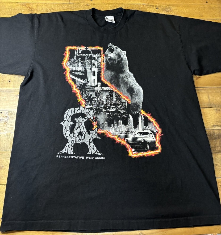 Weiv Gear California State Noir Bear Graphic Print Tee Men’s Size 3XL, USA Made