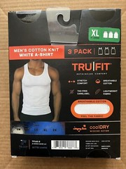 TRUFIT 3 PACK MEN’S XL COTTON KNIT WHITE A-SHIRT COOL DRY STRETCH COMFORT TAGFRE