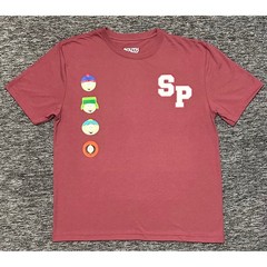 South Park Graphic T-Shirt Mens Medium Maroon Stan Kyle Cartman Kenny SP Logo