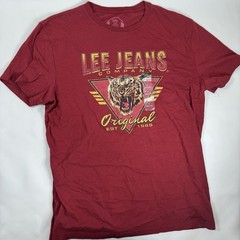 Lee Jeans Company Mens Red Tiger Graphic T-Shirt Classic Fit Large 100% Cotton