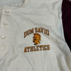 Vintage Champion Dom Savio Athletics Mens Ivory Red Henley Neck T-Shirt Size XL